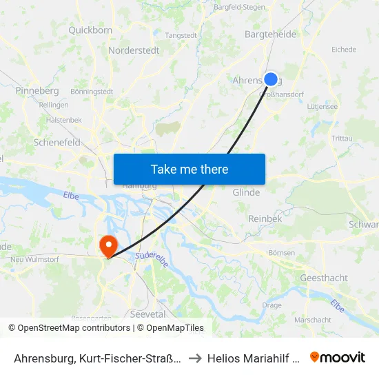 Ahrensburg, Kurt-Fischer-Straße (Süd) to Helios Mariahilf Klinik map