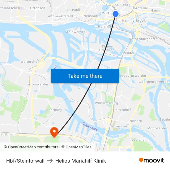 Hbf/Steintorwall to Helios Mariahilf Klinik map