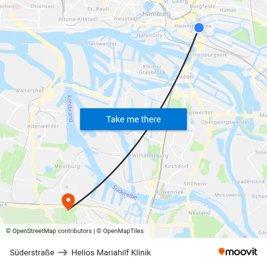 Süderstraße to Helios Mariahilf Klinik map