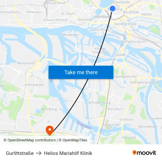 Gurlittstraße to Helios Mariahilf Klinik map