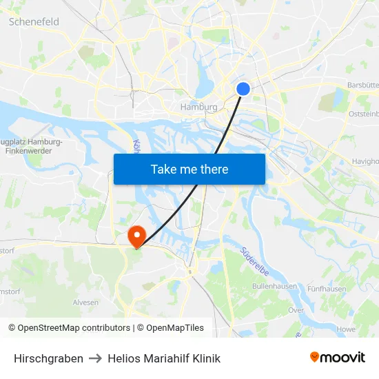 Hirschgraben to Helios Mariahilf Klinik map