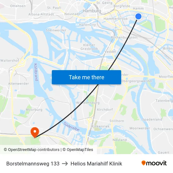 Borstelmannsweg 133 to Helios Mariahilf Klinik map