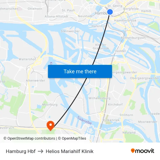 Hamburg Hbf to Helios Mariahilf Klinik map