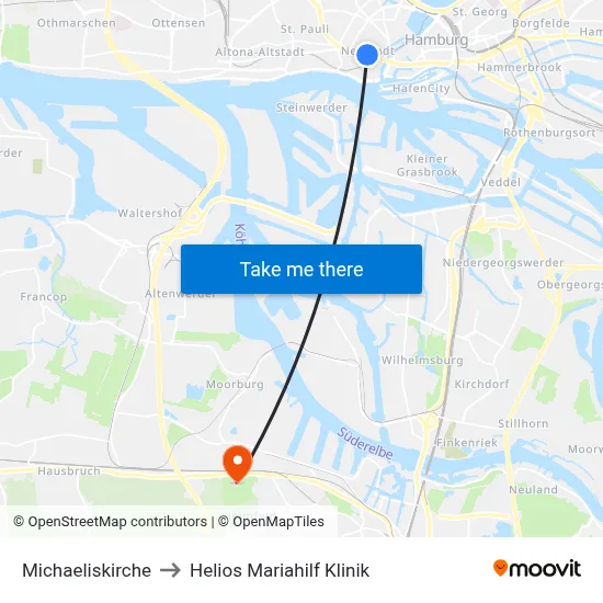 Michaeliskirche to Helios Mariahilf Klinik map