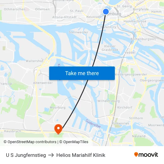 U S Jungfernstieg to Helios Mariahilf Klinik map