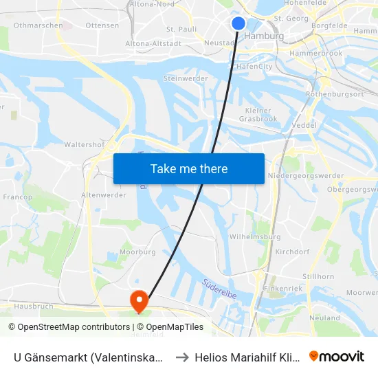 U Gänsemarkt (Valentinskamp) to Helios Mariahilf Klinik map