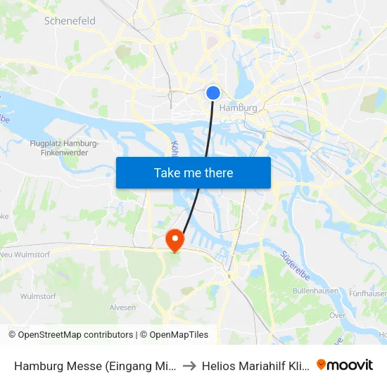 Hamburg Messe (Eingang Mitte) to Helios Mariahilf Klinik map