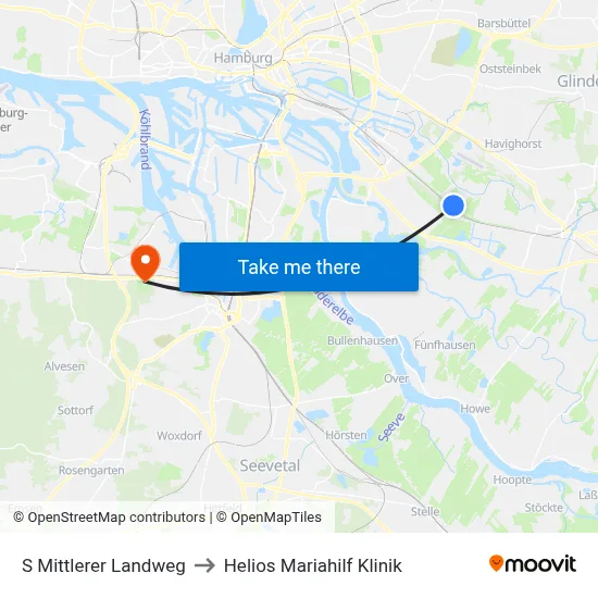 S Mittlerer Landweg to Helios Mariahilf Klinik map
