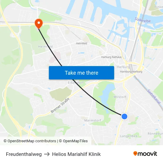 Freudenthalweg to Helios Mariahilf Klinik map