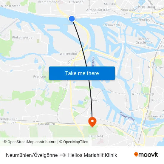 Neumühlen/Övelgönne to Helios Mariahilf Klinik map