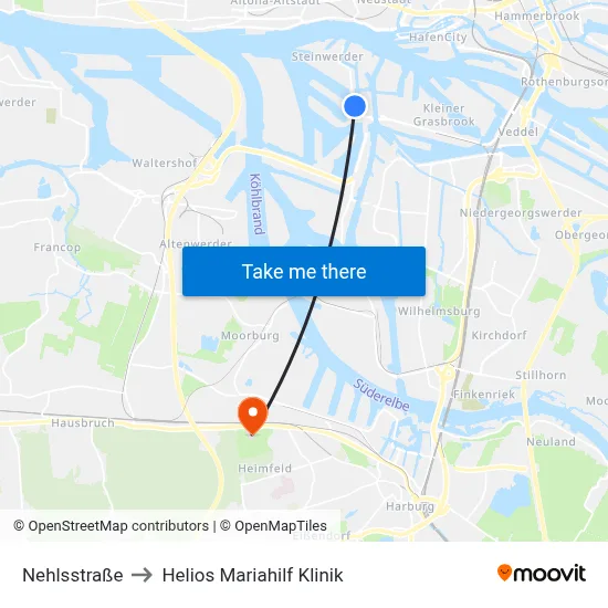 Nehlsstraße to Helios Mariahilf Klinik map