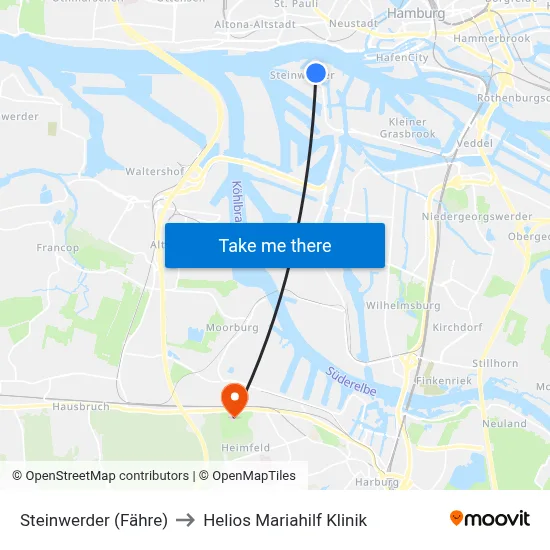 Steinwerder (Fähre) to Helios Mariahilf Klinik map