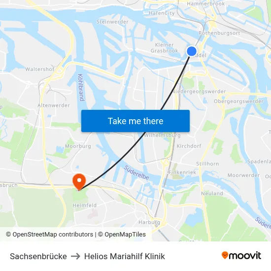Sachsenbrücke to Helios Mariahilf Klinik map
