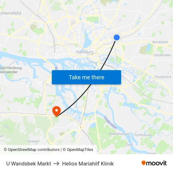 U Wandsbek Markt to Helios Mariahilf Klinik map