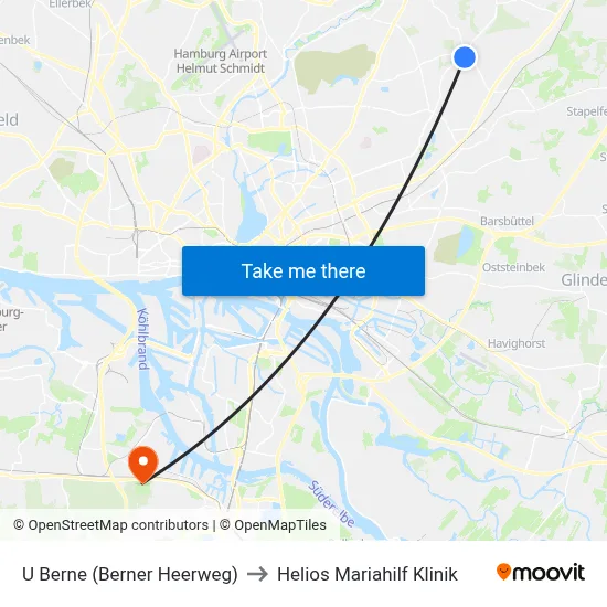 U Berne (Berner Heerweg) to Helios Mariahilf Klinik map
