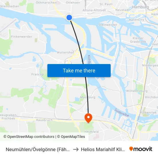 Neumühlen/Övelgönne (Fähre) to Helios Mariahilf Klinik map