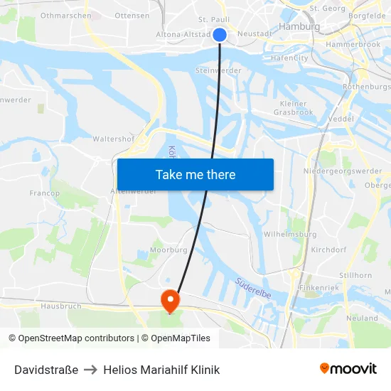Davidstraße to Helios Mariahilf Klinik map