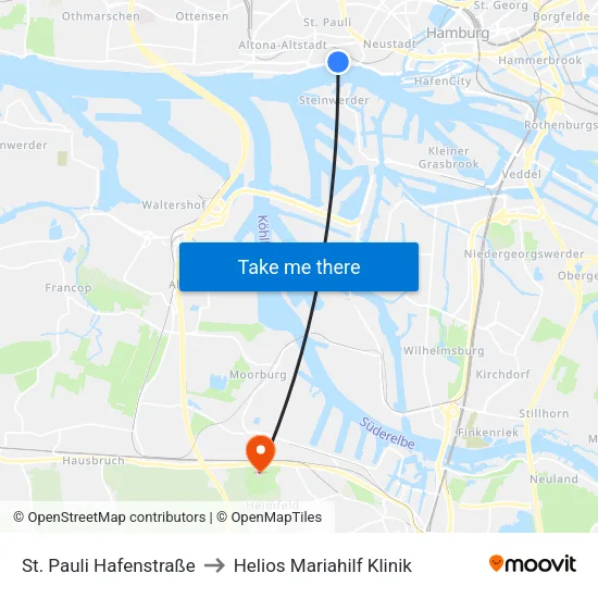 St. Pauli Hafenstraße to Helios Mariahilf Klinik map