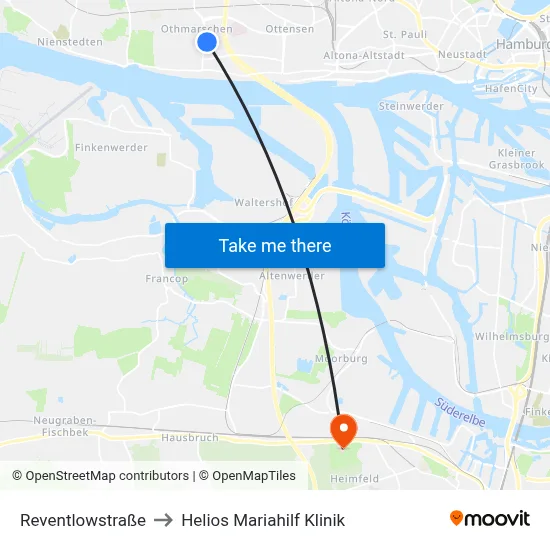Reventlowstraße to Helios Mariahilf Klinik map