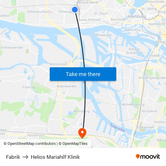 Fabrik to Helios Mariahilf Klinik map