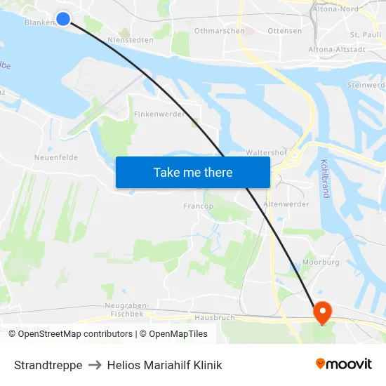 Strandtreppe to Helios Mariahilf Klinik map