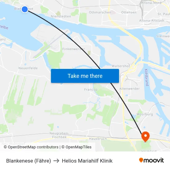 Blankenese (Fähre) to Helios Mariahilf Klinik map