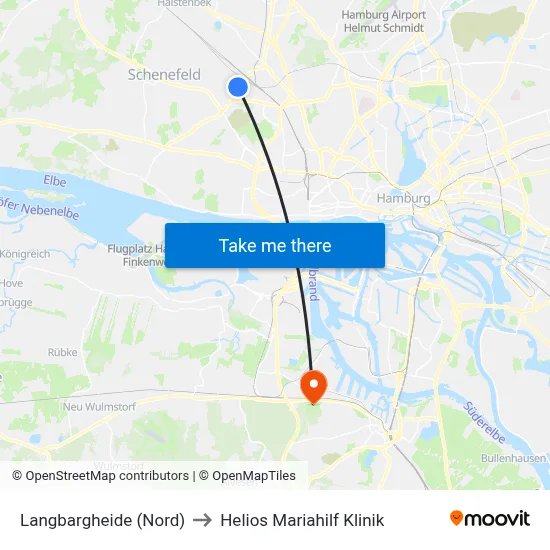 Langbargheide (Nord) to Helios Mariahilf Klinik map