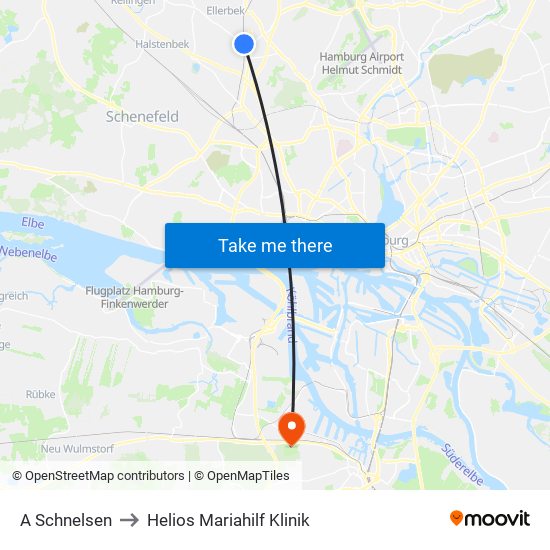 A Schnelsen to Helios Mariahilf Klinik map