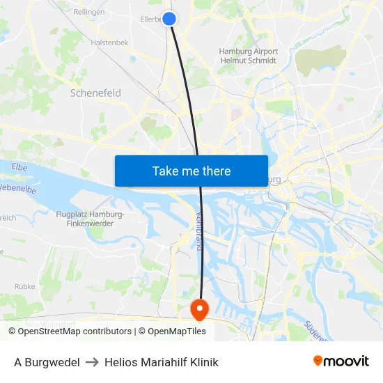 A Burgwedel to Helios Mariahilf Klinik map