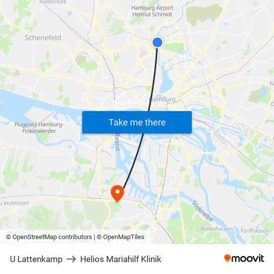 U Lattenkamp to Helios Mariahilf Klinik map
