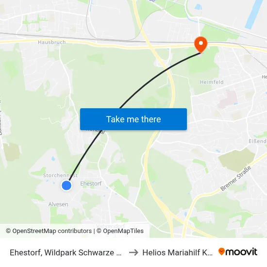 Ehestorf, Wildpark Schwarze Berge to Helios Mariahilf Klinik map