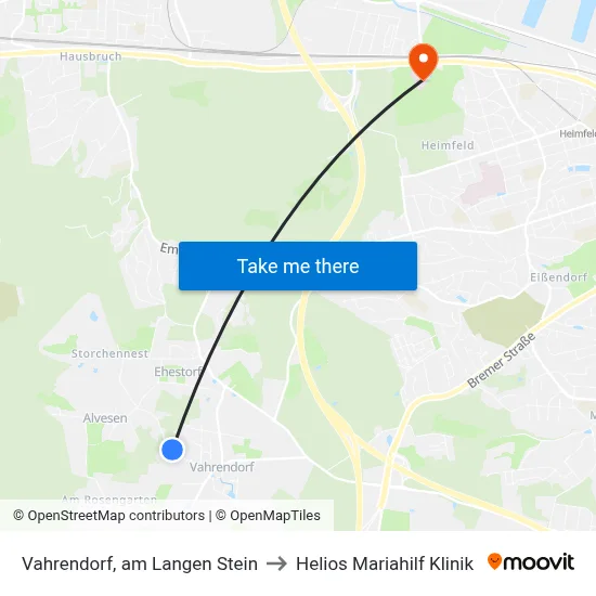 Vahrendorf, am Langen Stein to Helios Mariahilf Klinik map