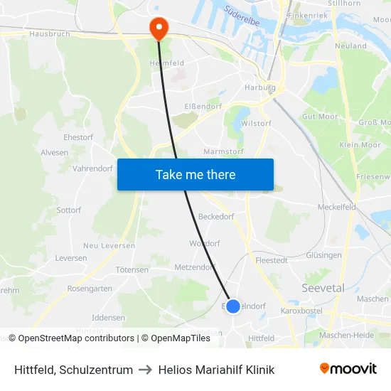 Hittfeld, Schulzentrum to Helios Mariahilf Klinik map