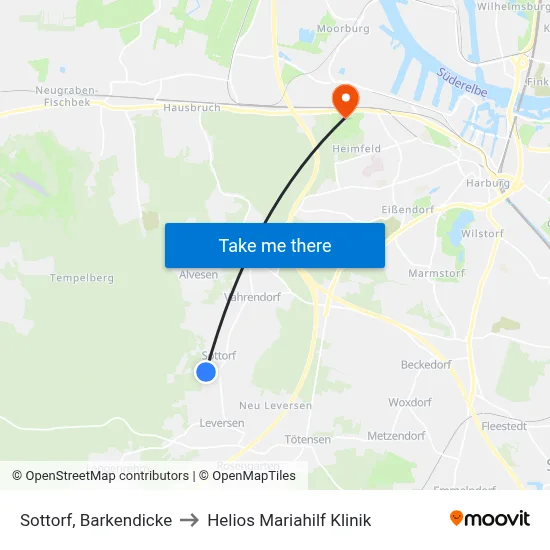 Sottorf, Barkendicke to Helios Mariahilf Klinik map