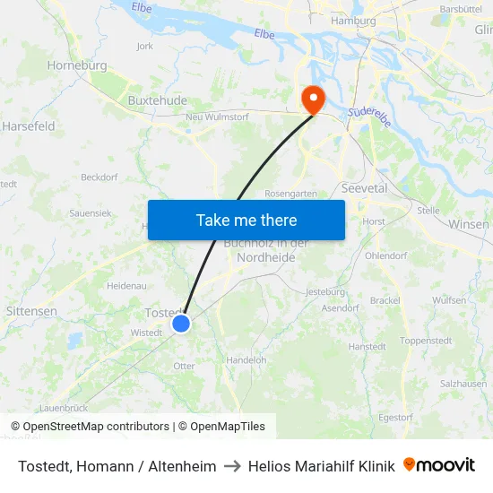 Tostedt, Homann / Altenheim to Helios Mariahilf Klinik map