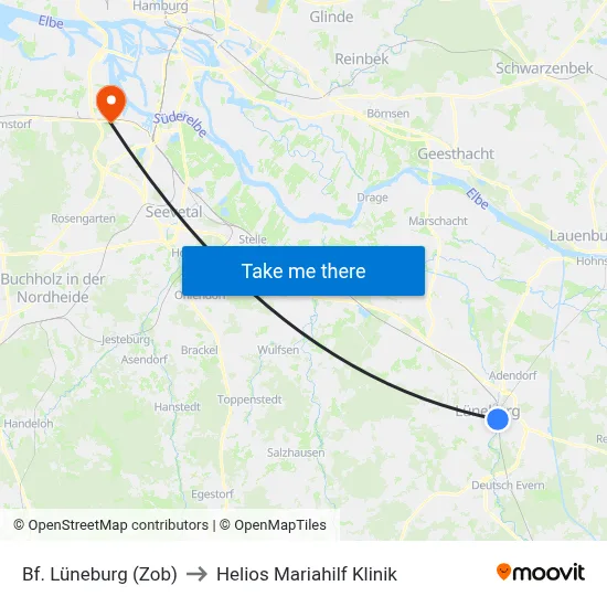 Bf. Lüneburg (Zob) to Helios Mariahilf Klinik map
