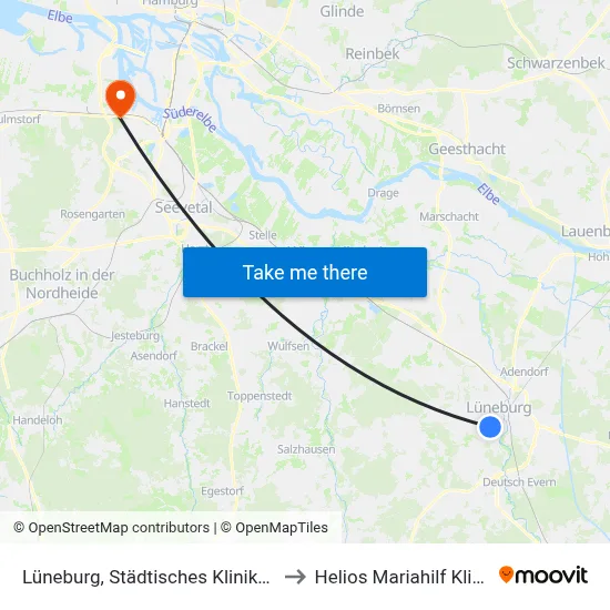Lüneburg, Städtisches Klinikum to Helios Mariahilf Klinik map