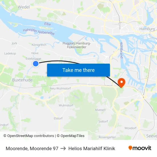 Moorende, Moorende 97 to Helios Mariahilf Klinik map