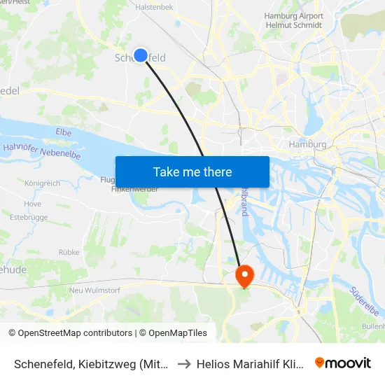 Schenefeld, Kiebitzweg (Mitte) to Helios Mariahilf Klinik map