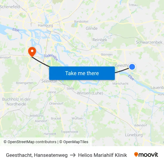 Geesthacht, Hanseatenweg to Helios Mariahilf Klinik map