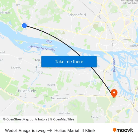 Wedel, Ansgariusweg to Helios Mariahilf Klinik map
