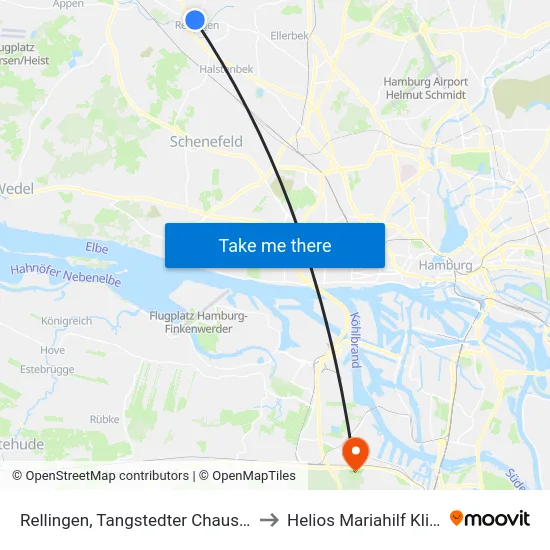Rellingen, Tangstedter Chaussee to Helios Mariahilf Klinik map