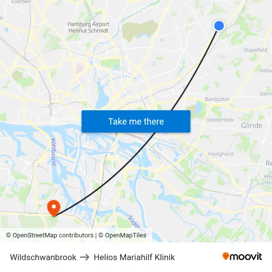 Wildschwanbrook to Helios Mariahilf Klinik map