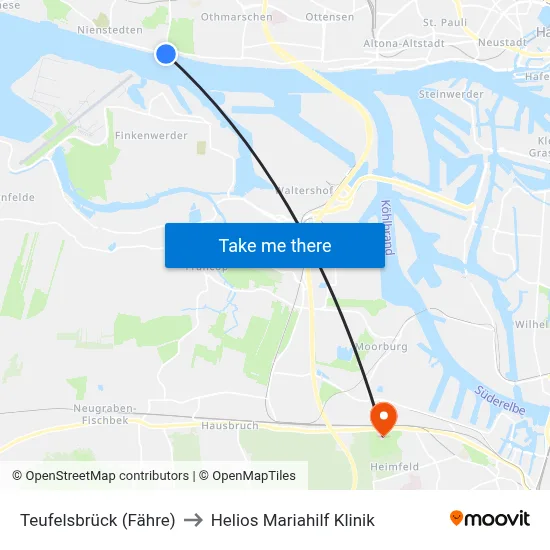Teufelsbrück (Fähre) to Helios Mariahilf Klinik map