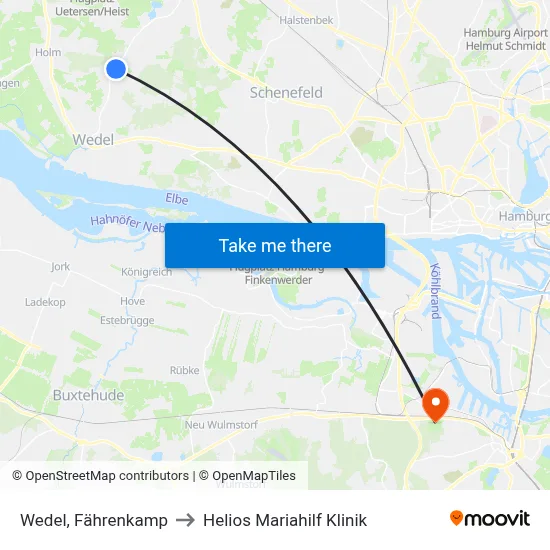 Wedel, Fährenkamp to Helios Mariahilf Klinik map