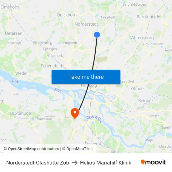 Norderstedt-Glashütte Zob to Helios Mariahilf Klinik map