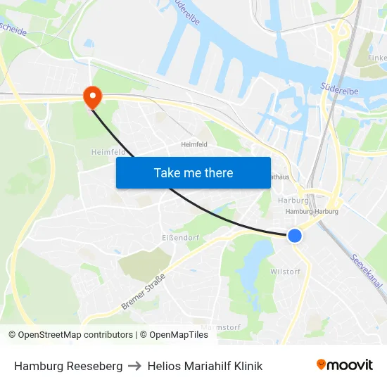 Hamburg Reeseberg to Helios Mariahilf Klinik map