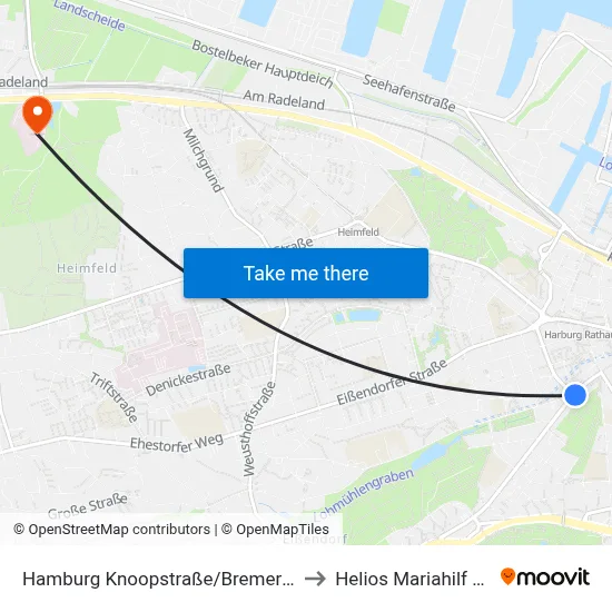 Hamburg Knoopstraße/Bremer Straße to Helios Mariahilf Klinik map