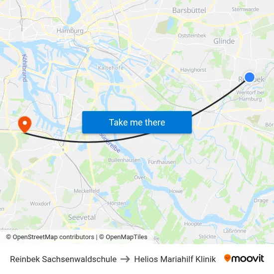 Reinbek Sachsenwaldschule to Helios Mariahilf Klinik map
