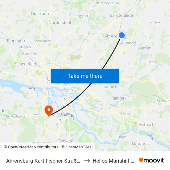 Ahrensburg Kurt-Fischer-Straße (Süd) to Helios Mariahilf Klinik map